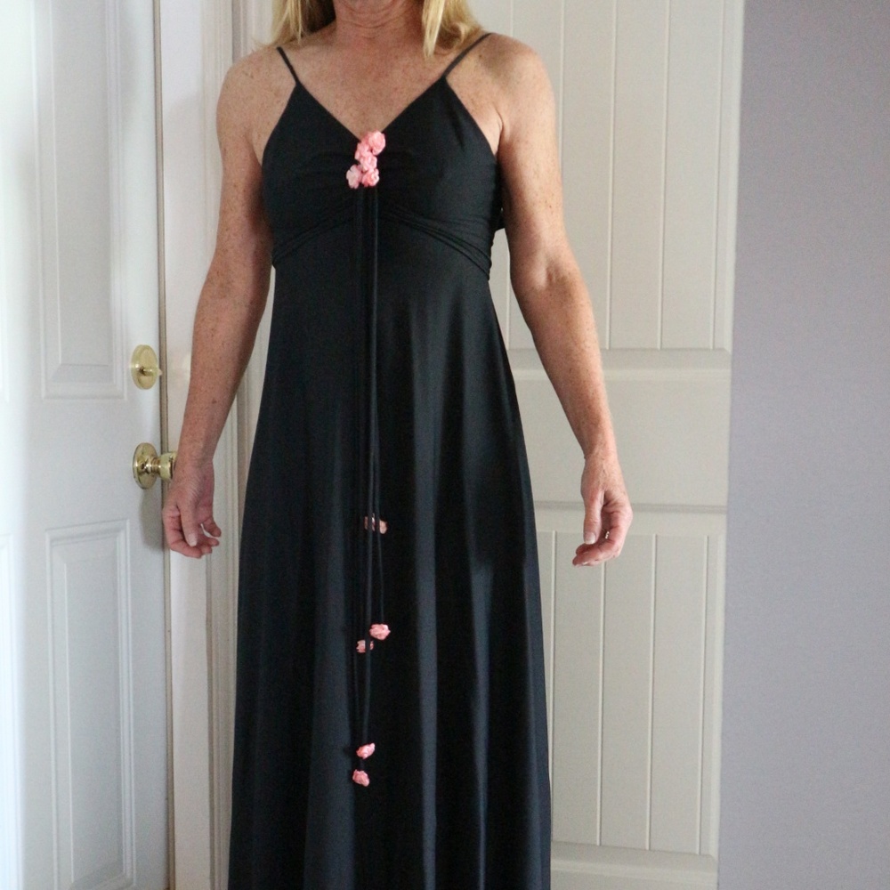 Floor length strappy black dress